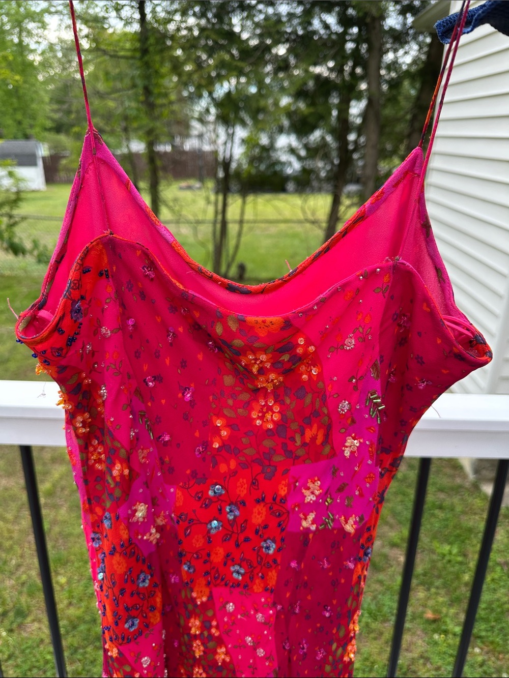 Lillie Rubin Hot Pink & Red Sequin Maxi Slip Dress vintage - Picture 8 of 12